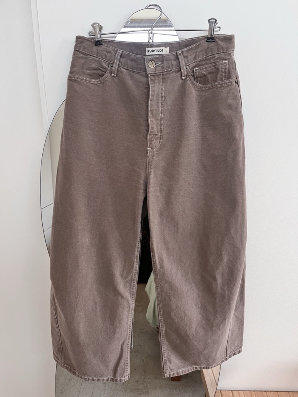Rudy Jude Cropped Wide-Leg Roper Barrel Pants in Taupe